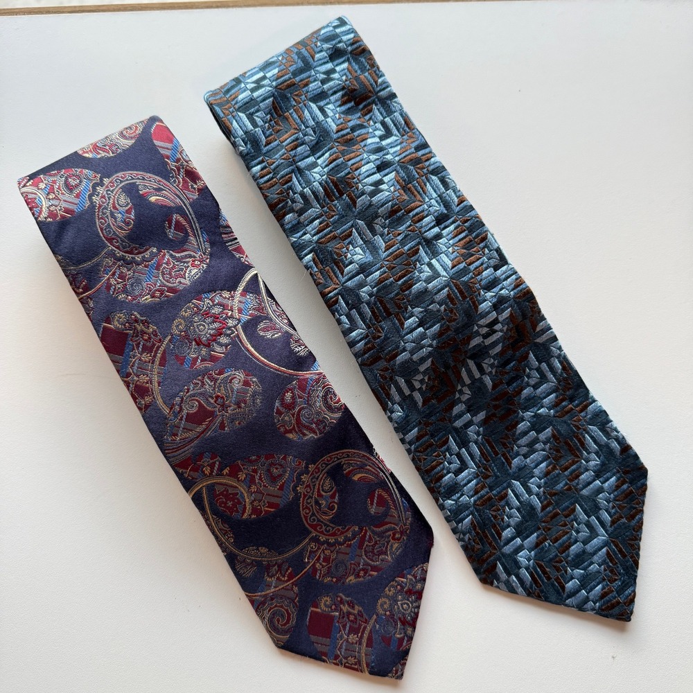 Santorelli & Montebello Mens Silk Ties Set 2 Made in Italy Paisley Geometric